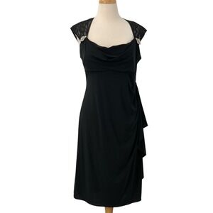 R&M Richards Women's Black Dress Lace Rhinestone Ruched Cocktail Party Size‎ 14